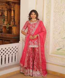 Casual <b>Long</b> Style 3 Piece Dupatta Clothing Modest <b>Dress</b> <b>Long</b> women wear top Sharara with dupatta festive wear - Product Image 4