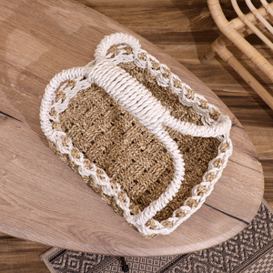 Cesta Organizadora de Mimbre Tejida a Mano con Asa Envuelta en Blanco y Compartimentos Divididos - Product Image 4