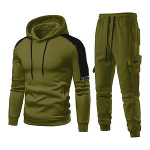 Nouvel article ROMAN SPORTS WEAR Ensemble de survêtement en molleton décontracté à capuche uni pour l'automne avec poches latérales - Product Image 1