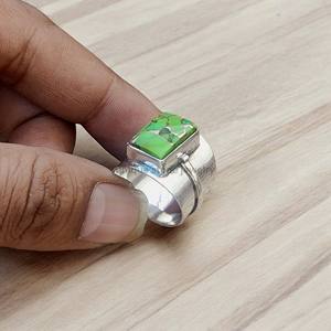 Meilleure vente bague d'anniversaire en argent sterling 925 nouveau design naturel vert cuivre turquoise diamant lunette de mariage bagues fines - Product Image 3