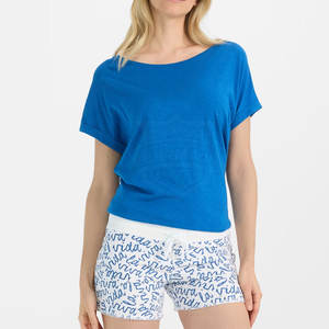 Conjunto de camiseta y pantalones cortos de dos piezas con patrón sólido informal para mujer con logotipo personalizado más vendido - Product Image 2