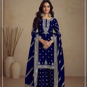 Ropa India pakistaní, seda Chinon pesada con bordado de secuencia de hilo múltiple, traje Salwar Kameez para mujer, traje de moda - Product Image 1