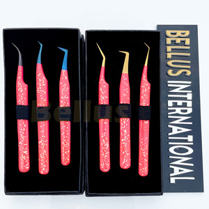 Todos los tipos de pinzas de extensión de pestañas con agarre de fibra Acero inoxidable Etiqueta privada Recubierto de Rosa Puntas curvas 45 90 grados Puntas - Product Image 6