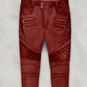 Pantalones de moda de cuero genuino de alta calidad personalizados con cierre de cintura elástica tela de lona de longitud regular Etiqueta Privada - Product Image 6