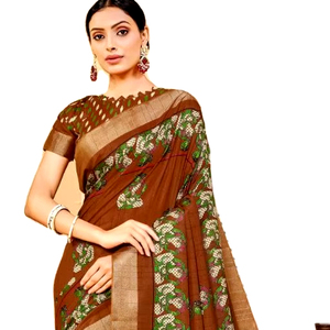 New Designer Soft Dola Silk Digital Printed Sarees with Contrast Border Paired with Printed Blouse Ethnic Style - Product Image 1
