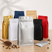 Sac à café premium avec fermeture éclair et valve d'air, fond plat, pochette laminée imprimée sur mesure, 250g 500g 1kg, vente en gros