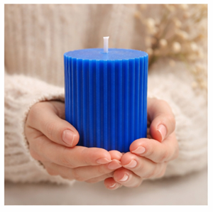 Large Smokeless Premium Blue Ribbed Pillar Scented <b>Candles</b> Handcrafted Decorative Wax <b>Candles</b> for Home & Gifting - Product Image 4