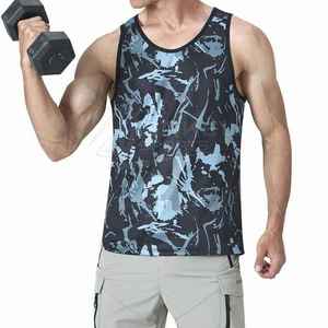 Camiseta sin mangas deportiva de secado rápido con estampado de camuflaje y cuello redondo para hombre - Product Image 2