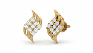 Pendientes de Botón con Motivo de Hoja Clásica en Oro de 14K y Diamantes |   Diamante de Corte Brillante de 0.09 Quilates - Product Image 3