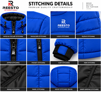 Blouson matelassé à capuche pour homme, épais et chaud, fermeture éclair sur le devant, bleu uni, coupe-vent, style streetwear hiver.