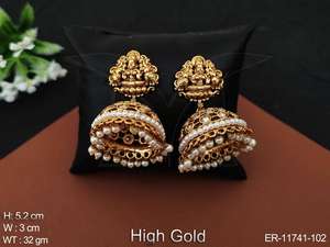 Bijoux de Temple en or poli de styliste, magnifique Style fantaisie, boucles d'oreilles Jhumka - Product Image 2