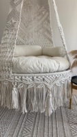Fauteuil hamac grand format en macramé de couleur blanche, design moderne, style bohème, tissé à la main, pour adultes, grand fauteuil à bascule pour salon et terrasse