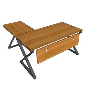 XBamboo BFXB009 L-Shaped PC <b>Desk</b> 140x150cm Iron Legs Assembled with Drawer Bookshelf and Shelf - Product Image 5