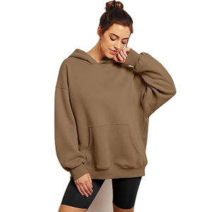 Sweat à capuche en polaire ample pour femmes couleur unie sweat à épaules dénudées 100% coton imperméable décontracté Style de rue pour l'hiver - Product Image 4