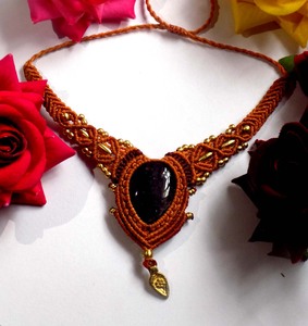 Black Onyx Macrame <b>Necklace</b> Pear Gemstone Adjustable Boho Rope Handmade <b>Statement</b> Jewelry for Women - Product Image 1