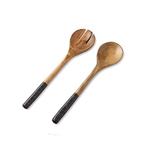 Vente flash : service à salade en bois, bois de manguier poli émaillé, avec plateau rond assorti - Product Image 3
