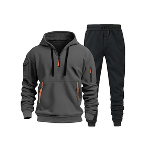 ชุดออกกำลังกายแบบมีฮู้ดและซิปมีกระเป๋าหลายช่องสำหรับผู้ชายชุดวิ่งออกกำลังกายแบบสองชิ้นสำหรับฤดูใบไม้ร่วง - Product Image 2