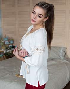<b>Top</b> Cotton Boho Hippy Style Ukrainian Embroidered Blouse New Arrival Hot Sale Long Sleeve O-<b>Neck</b> Fashion <b>Women's</b> <b>Top</b> Tank <b>Tops</b> - Product Image 2
