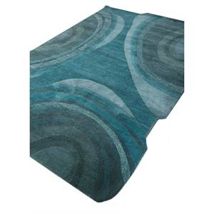 Alfombra Rectangular Azul de Lana y Viscosa Tejida a Mano TNQ-3280 9x12 con Patrón Abstracto a Rayas para Pasillo del Hogar, 10mm de Grosor - Product Image 2