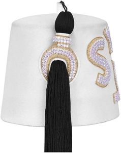 หมวกเฟซ DOI PHA สีขาวบริสุทธิ์ ปักลายทอง ประดับด้วยคริสตัล 3 แถว หมวกเฟซสำหรับพิธีกรรมเมสัน - Product Image 6