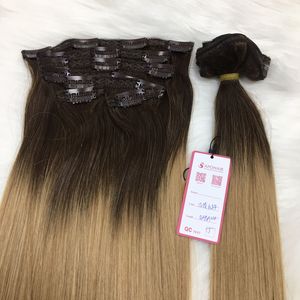 Mejor venta recto ombre 5pcs 7pcs humano 100% pelo real clip en extensiones de cabello brasileño de la armadura del pelo brasileño clip ins - Product Image 1