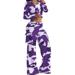 À la mode Camouflage imprimé femmes deux pièces ensemble nouveau Hip Hop Streetwear recadrée Designer survêtement ensemble décontracté Flare survêtements 2026 - Product Image 4