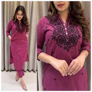 <b>Modest</b> Embroidery Casual Office Wear Women's Plus Size Full Sleeves Suit <b>Pants</b> Indian Coord <b>Pant</b> Cotton Wholesale Cord Set - Product Image 3