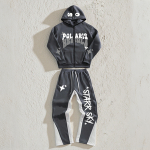 2025 Streetwear unisexe personnalisé sans ourlet sweat à capuche bouffée impression pantalons de survêtement évasés et ensembles de sweat à capuche fabricant Baggy survêtements - Product Image 1