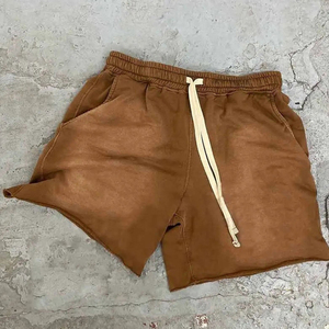Pantalones cortos lavados con ácido hechos a medida para hombre con estampado de abullonado, pantalones cortos con cordón de algodón Vintage, patrón sólido, pantalones cortos con cordón OEM - Product Image 4