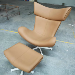 北欧现代豪华皮革伊莫拉休闲椅和奥斯曼客厅玻璃纤维天鹅绒旋转休闲办公扶手椅 - Product Image 4