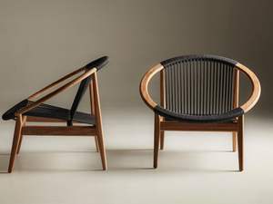 Fauteuil de salon en teck courbé avec dossier en corde tressée à la main pour un intérieur moderne - Product Image 2