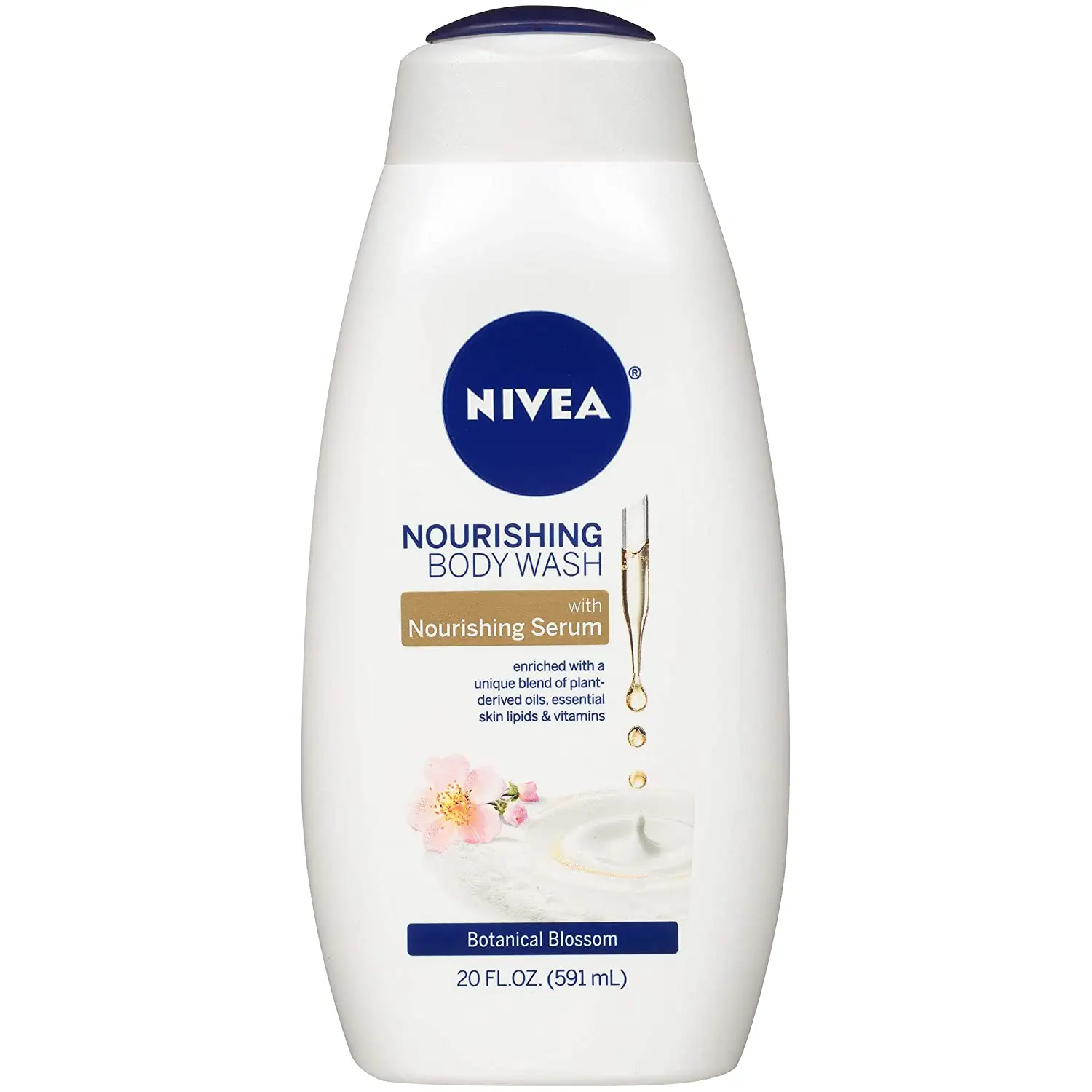 NIVEA White Peach and Jasmine Body Wash with Nourishing Serum, 20 Fl Oz /591ml