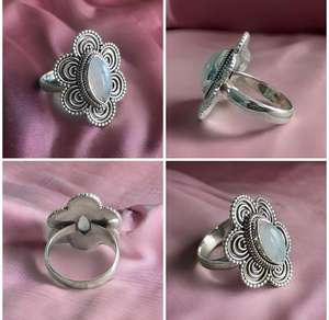 925 Sterling Silver Engagement <b>Rings</b> Classic Natural Blue Fire <b>Moonstone</b> Marquise Cut Gemstone Bezel Setting for Wedding Party - Product Image 2