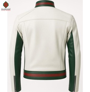 Blouson aviateur en cuir blanc fait main, style décontracté d'hiver, fermeture éclair, col mandarin, couleur unie, service OEM - Product Image 2