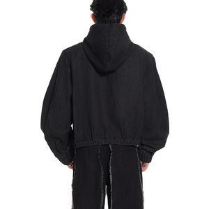 Veste en jean zippée unique pour homme, coupe ample, lavage vintage, coton, décoration boutonnée, grande taille, motif imprimé, patchwork, style baseball - Product Image 4