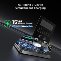 Cargador Inalámbrico Multifunción 3 en 1, Soporte Plegable para Portátil con Cables Retráctiles para iPhone, iPad, Reloj y Auriculares