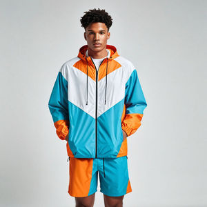 Conjunto de Chaqueta Cortavientos y Pantalones Cortos Deportivos para Hombre, Diseño Color Block, Transpirable, Resistente al Viento, con Capucha, 2 Piezas - Product Image 6