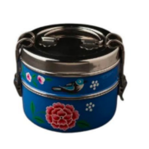 Fiambrera moderna de grado alimenticio de acero inoxidable esmaltada SS de doble nivel con 2 compartimentos para oficina y escuela, embalaje de alimentos impreso colorido - Product Image 3