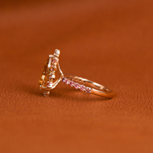 Elegante anillo de compromiso clásico para mujer 18KT chapado en oro laboratorio creado amarillo corte de pera diamante Rosa pavé anillos finos - Product Image 3