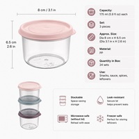 3 stuks mini-voedselopslagcontainers 175 ml stapelbare PP luchtdichte deksels vaatwasmachinebestendig multifunctioneel moderne saus snacks kruiden