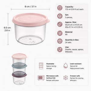 3 Pcs <b>Mini</b> Round Food <b>Storage</b> Containers 175ml Stackable PP Boxes with Lids for Sauce Snacks Spices Retail Gift <b>Box</b> Pack - Product Image 4