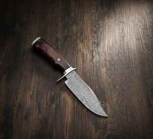 Cuchillo de Caza de Acero de Damasco Forjado a Mano de Primera Calidad con Mango de Madera Personalizable, para Supervivencia al Aire Libre y Camping - Product Image 4