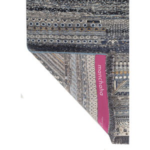 Alfombra Manchaha Lub-126 Azul, Tejida a Mano con Lana y Seda, Diseño Geométrico para el Hogar - Product Image 5