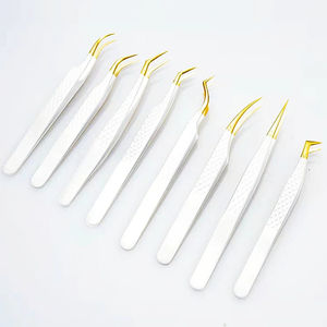 Pinzas para pestañas de acero inoxidable blanco con punta dorada Ángulo de 70 grados 100% Satisfacción del cliente Stock Pinzas para pestañas postizas - Product Image 1