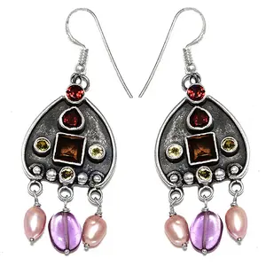 Pendientes Colgantes de Plata 925 con Granate y Perla, Joyería de Aleación Chapada en Oro con Circonita como Piedra Principal, Regalo para Mujer - Product Image 1