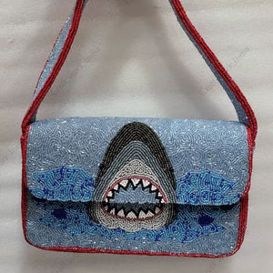 Sac à main à bandoulière perlé avec motif indien de requin entièrement artisanal, sac de soirée de luxe fait main, accessoire de créateur, sac à main - Product Image 1
