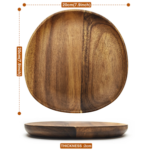 Assiette à dîner ronde irrégulière en bois d'acacia avec plateau en noyer mangue pour plateaux de service à la maison et au restaurant - Product Image 2