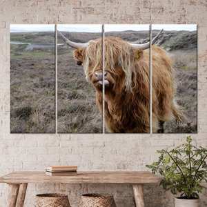 Arte impreso en lienzo de ganado de las Tierras Altas: elegante decoración de pared para casa de campo, JUEGO DE 4 LIEÑOS - Product Image 1