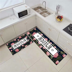 Juego de Alfombrillas de Cocina Florales Personalizables, Material de Terciopelo de Poliéster con Base Antideslizante de Puntos, Alfombrillas Lavables Acolchadas - Product Image 1