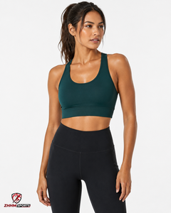 Women High <b>Support</b> Sports Bra Seamless <b>Crop</b> <b>Top</b> Racerback Scoop Neck Breathable Yoga Fitness Set Print/Solid Front Black Green - Product Image 1